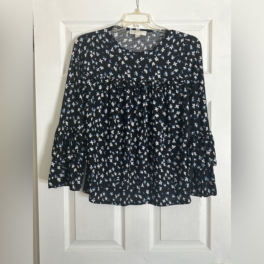 Michael Kors Black Blouse with White Floral Pattern